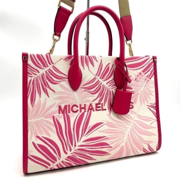 Michael Kors Medium Mirella Tote Bag Electric Pink Multi Leather